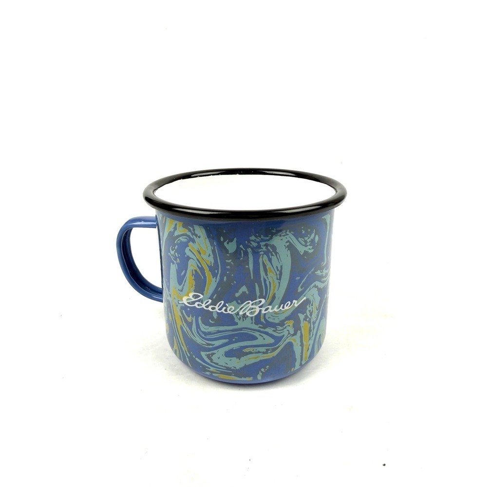 Eddie Bauer Enamel Camp Mug Tropical Blue Swirl Coffee Cup 24 oz Brand New